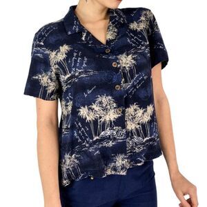 Island Traders sz XL vintage Hawaiian palm tree short sleeve button down top
